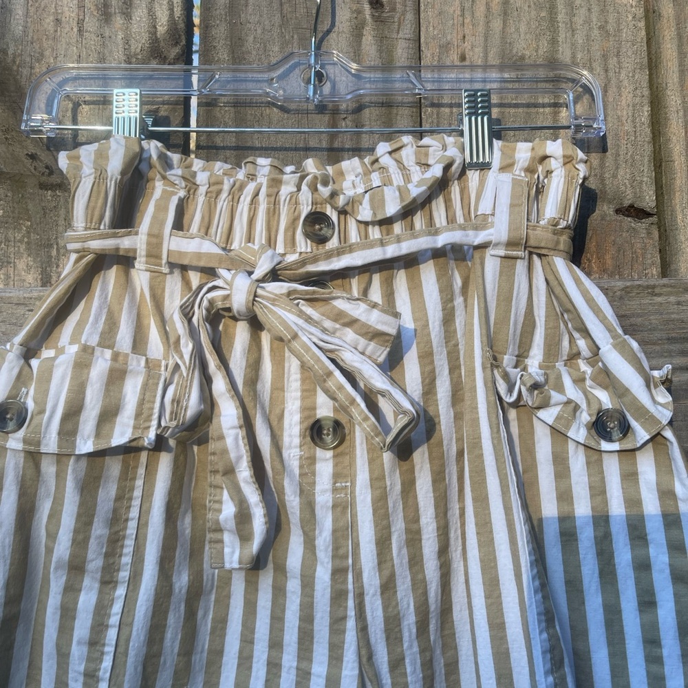 Taxi Striped High-Waist Paperbag Pants Size L - Picture 2 of 7